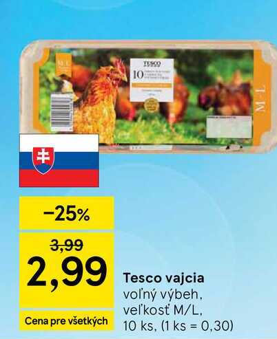 Tesco vajcia voľný výbeh veľkosť M/L, 10 ks
