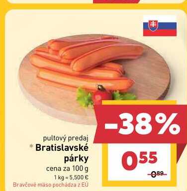 Bratislavské párky cena za 100 g
