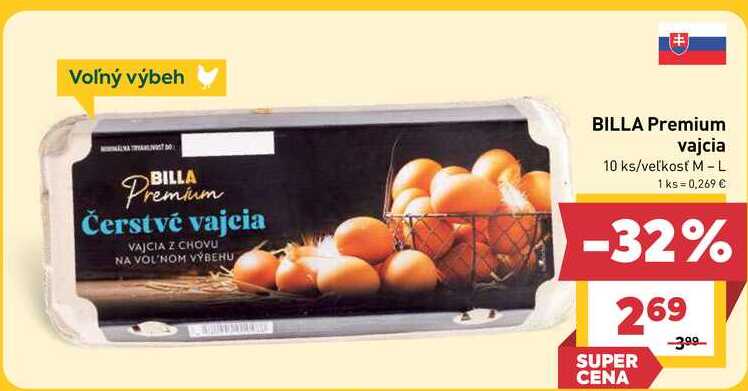 BILLA Premium vajcia 10 ks/veľkosť M-L 