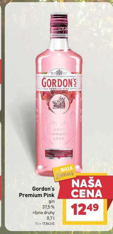 Gordon's Premium Pink gin 37,5% rôzne druhy 0,7l v akcii