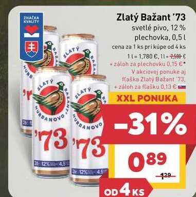 Zlatý Bažant '73 svetlé pivo, 12% plechovka, 0,5l