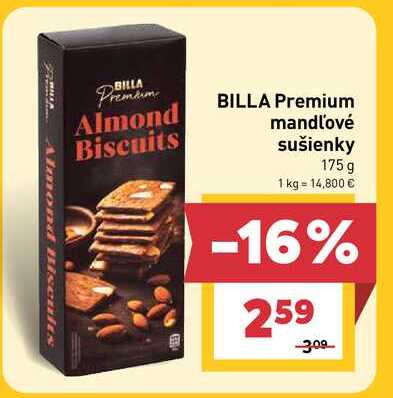 BILLA Premium mandľové sušienky 175g  v akcii