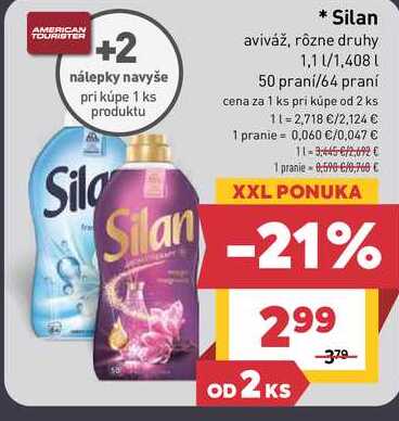 Silan aviváž, rôzne druhy 1,1 l/1,408 L 50 praní/64 praní