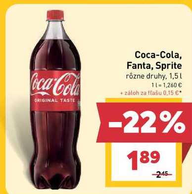 Coca-Cola 1,5 l, vybrané druhy 1.5l v akcii