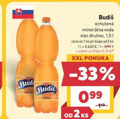 Budiš ochutená minerálna voda viac druhov, 1,5L