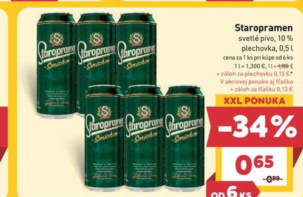 Staropramen svetlé pivo, 10% plechovka, 0,5L