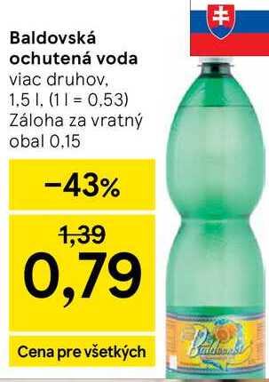 Baldovská ochutená voda viac druhov, 1,5 l