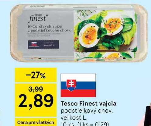 Tesco Finest vajcia podstielkový chov veľkosť L, 10 ks