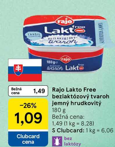 Rajo Lakto Free bezlaktózový tvaroh jemný hrudkovitý 180 g