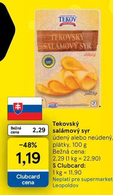 Tekovský salámový syr údený alebo neúdený plátky, 100 g