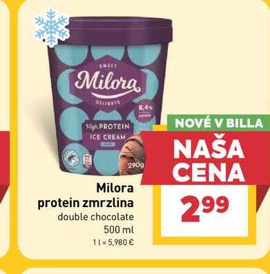 Milora protein zmrzlina double chocolate 500 ml