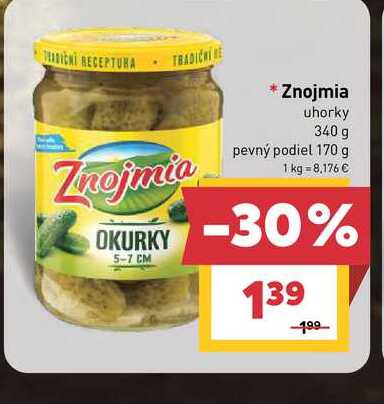 Znojmia uhorky 340 g pevný podiel 170 g