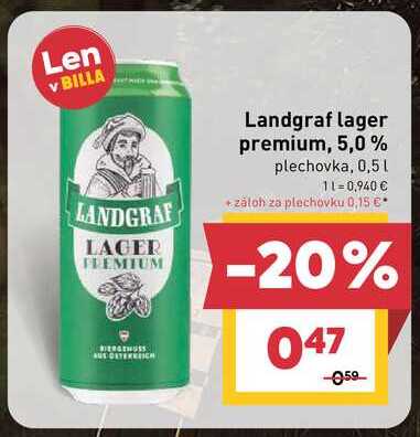 Landgraf lager premium, 5,0% plechovka, 0,5l
