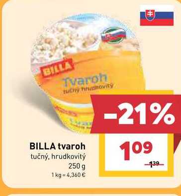 BILLA tvaroh tučný, hrudkovitý 250 g 