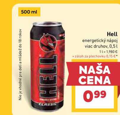 Hell energetický nápoj viac druhov, 0,5l
