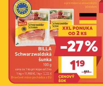 BILLA Schwarzwaldská šunka 100 g c