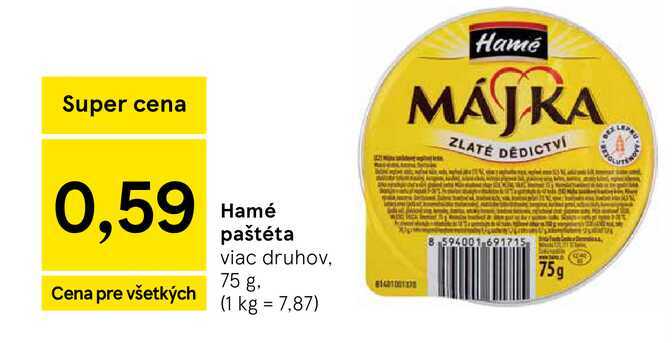Hamé paštéta viac druhov 75 g