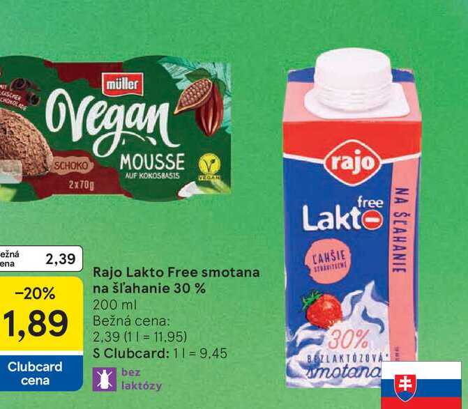 Rajo Lakto Free smotana na šľahanie 30% 200 ml 