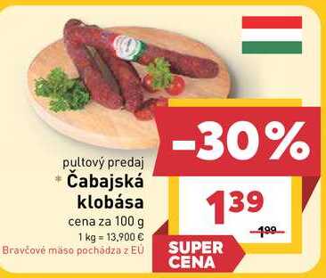 Čabajská klobása cena za 100 g