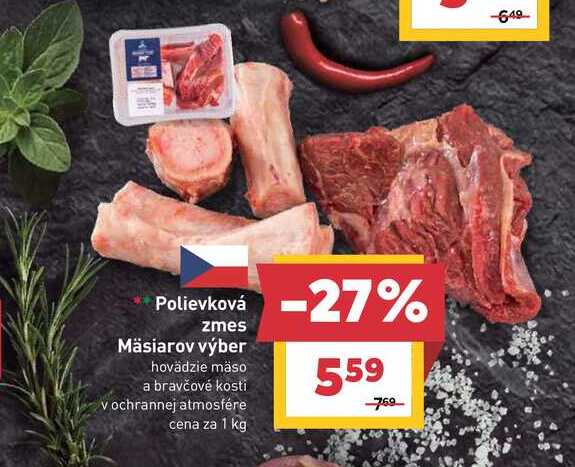 Polievková zmes Mäsiarov výber hovädzie mäso a bravčové kosti v ochrannej atmosfére cena za 1 kg