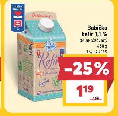 Babička kefír 1,1% delaktózovaný 450 g