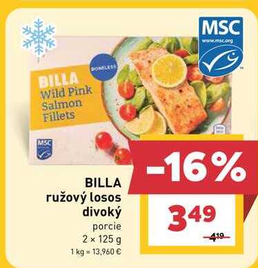 BILLA ružový losos divoký porcie 2 x 125 g 