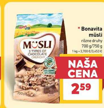 Bonavita müsli rôzne druhy 700 g/750 g