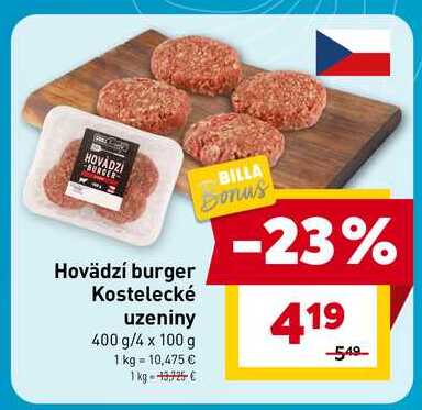 Hovädzí burger Kostelecké uzeniny 400 g/4 x 100 g