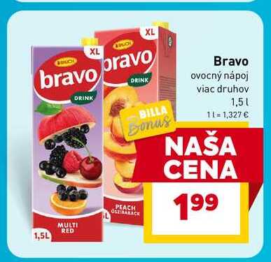 Bravo ovocný nápoj viac druhov 1,5l