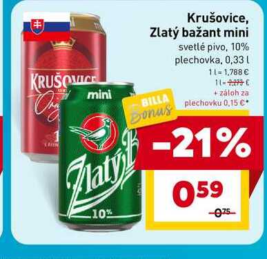 Zlatý bažant mini svetlé pivo, 10% plechovka, 0,33l