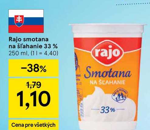 Rajo smotana na šľahanie 33 % 250 ml