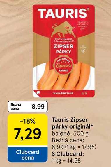 Tauris Zipser párky originál balené, 500 g