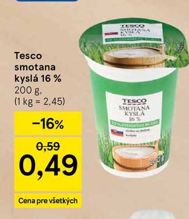 Tesco smotana kyslá 16 % 200 g