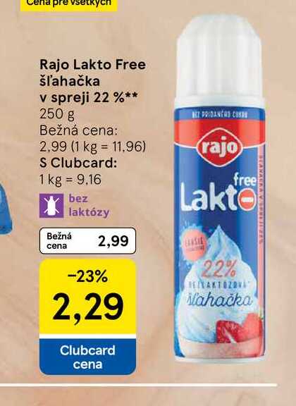 Rajo Lakto Free šľahačka v spreji 22 % 250 g
