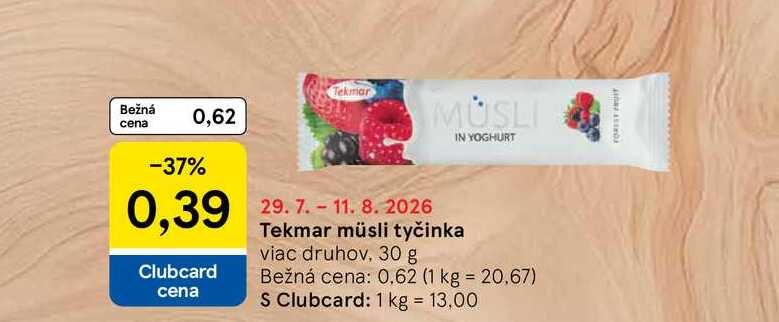 Tekmar müsli tyčinka viac druhov, 30 g