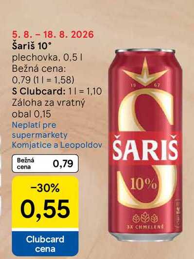 Šariš 10° plechovka, 0,5 l