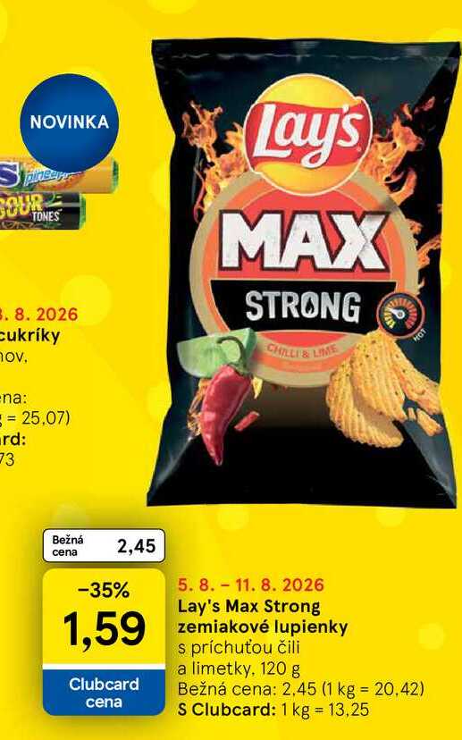 Lay's Max Strong zemiakové lupienky s príchuťou čili a limetky, 120 g