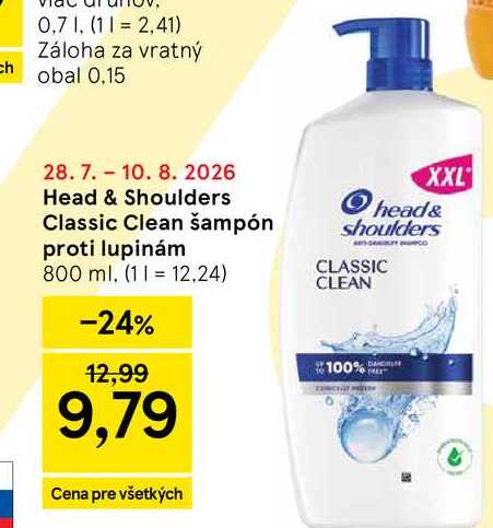 Head & Shoulders Classic Clean šampón proti lupinám 800 ml