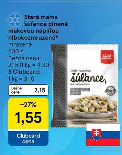 Stará mama šúľance plnené makovou náplňou hlbokozmrazené mrazené, 500 g