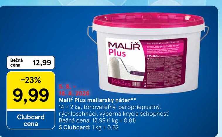 Malíř Plus maliarsky náter 14+2 kg, tónovateľný, paropriepustný, rýchloschnúci, výborná krycia schopnosť