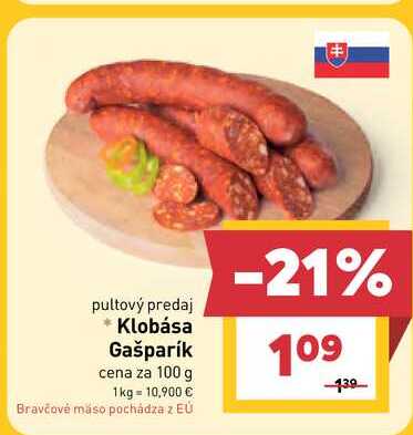 Klobása Gašparík cena za 100 g