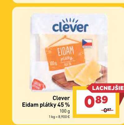 Clever Eidam plátky 45% 100 g
