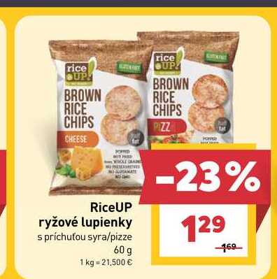 RiceUP ryžové lupienky s príchuťou syra/pizze 60 g 