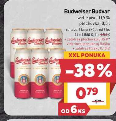Budweiser Budvar svetlé pivo, 11,9% plechovka, 0,5l v akcii