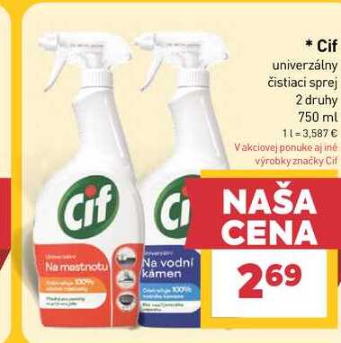 Cif univerzálny čistiaci sprej 2 druhy 750 ml