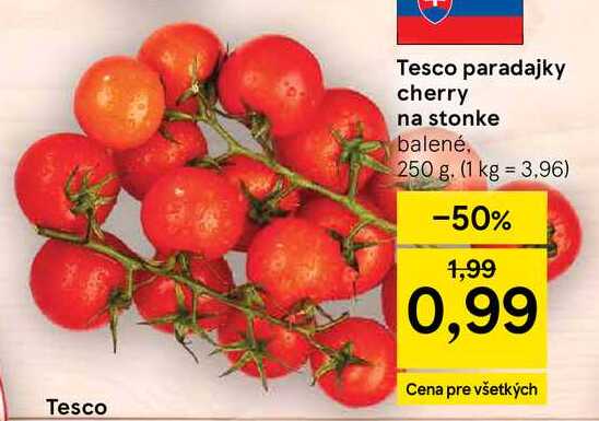 Tesco paradajky cherry na stonke balené, 250 g