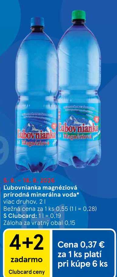 Ľubovnianka magnéziová prírodná minerálna voda viac druhov, 2l
