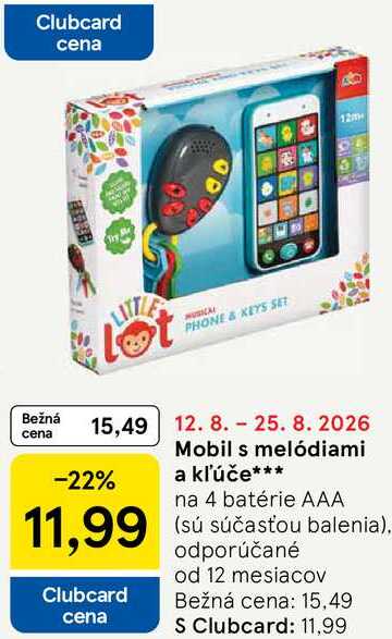 Mobil s melódiami a kľúče na 4 batérie AAA