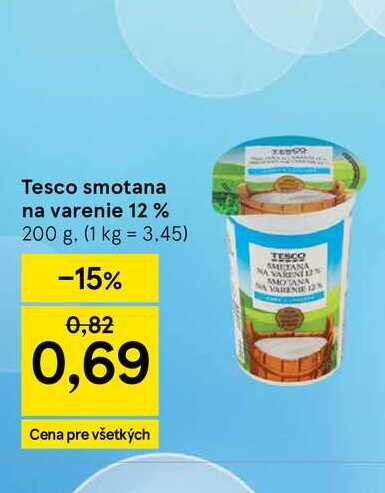 Tesco smotana na varenie 12 % 200 g v akcii