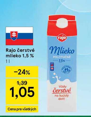 Rajo čerstvé mlieko 1,5% 1l